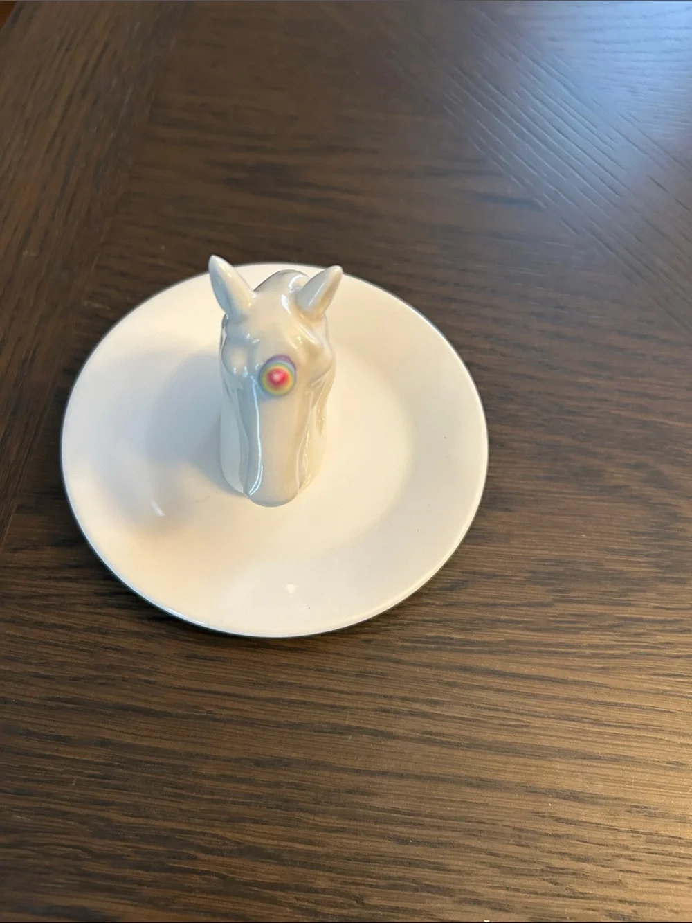 White Ceramic Unicorn Ring Dish with Rainbow Horn NWOT